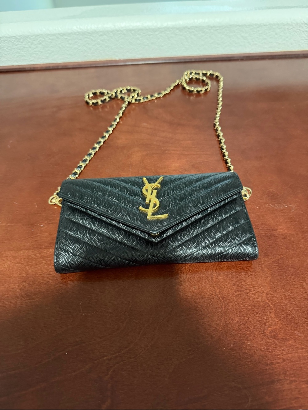 Yves Saint Laurent Black Quilted Leather Wallet on Chain with Gold Hardware - Picture 3 of 15
